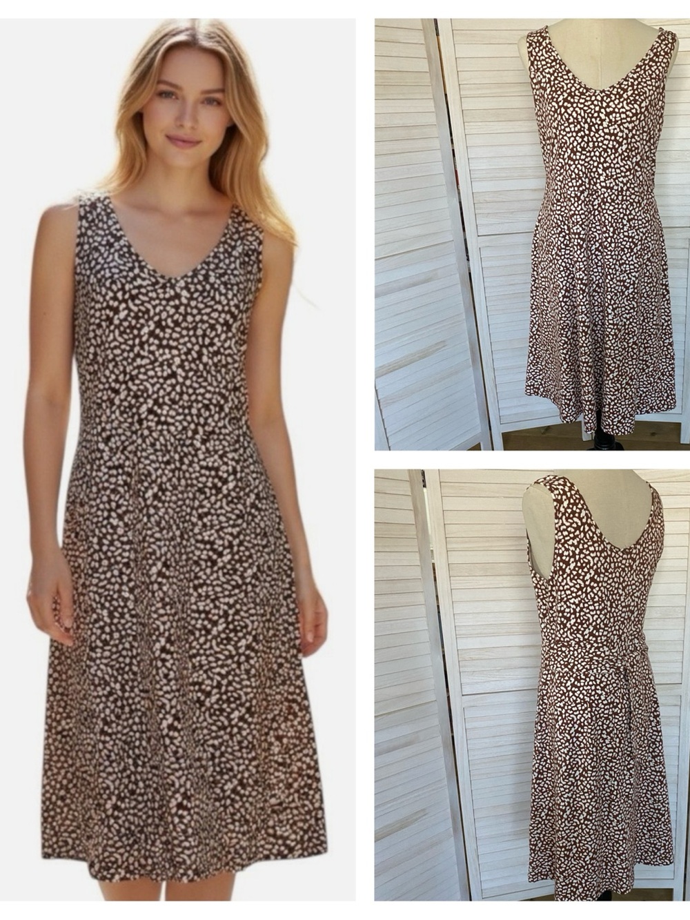 Apt. 9 Brown and White Abstract Printed Sleeveless A-Line Tie Midi Dress SZ L